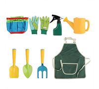 Smandy Juego de Herramientas de Jardín para Niños, Kit de Jardinería de 8 Piezas con Cabezales de Metal y Mangos de PP, Delantal, Bolsa Rociadora, Juguetes Al Aire Libre para Niños Pequeños para