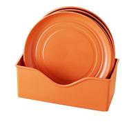 Smandy Juego de Platos de Cena Redondos Poco Profundos, Juego de Platos de Plástico Ligeros y que Ahorran Espacio con Base de Almacenamiento para Postres de Cocina, 8 Uds. (ORANGE)