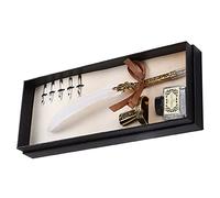 Smandy Juego de Pluma, Bolígrafo de Escritura de Caligrafía Clásica con Portalápices Retro de Metal y Punta Plana de 1,5 Mm, para Práctica y Regalo de Caligrafía Italiana Gótica (WHITE)