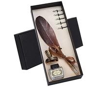 Smandy Juego de Pluma, Bolígrafo de Escritura de Caligrafía Clásica con Portalápices Retro de Metal y Punta Plana de 1,5 Mm, para Práctica y Regalo de Caligrafía Italiana Gótica (BROWN)