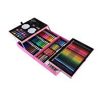 Smandy Maleta de Juego de Arte Portátil, Caja de Aluminio de 2 Capas con Pintura Plástica de Cera de Haya de 34x23x8,7 Cm para Niños, Pintura, Dibujo de Grafiti