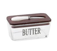 Smandy Mantequera Hermética con Tapa y Cortador, Soporte de Vidrio para Mantequilla de 500ml para Conservación en Encimera y Refrigerador (color madera oscura)