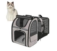 Smandy Mochila Plegable para Mascotas, Correa Ajustable, Hebilla a Prueba de Desgaste, Mochila para Gatos Expandible y Transpirable con Bolsillos Laterales para Viajes (Gris (con Borde Negro))