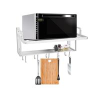 Smandy Soporte de Pared para Estante de Microondas, Organizador de Aluminio con Ganchos, Diseño de Doble Capa de 21,6x15,1 Pulgadas para Almacenamiento de Cocina