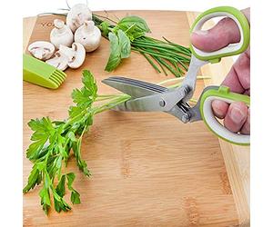 Smandy Tijeras de Cocina de 5 Cuchillas, Tijeras para Picar Multiusos de Acero Inoxidable con Tapa y Peine, 19,5 X 8 X 2 Cm para Picar Hierbas, Verduras, Fideos, Cocina Casera (Como se muestra)