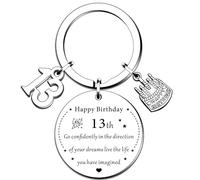 SMARGO Regalos de cumpleaños número 13 para niñas y niños, llavero de cumpleaños para hija, hijo, hermana, sobrina, idea de regalo de feliz cumpleaños 13 para niñas de 13 años, plata, Talla única