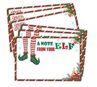 SMARSTICKER Tarjetas de notas de elfo de Navidad, 50 letras mágicas de elfos, una nota de tus piernas de elfo, carta para estudiantes de vacaciones de invierno, informe de vigilancia, papelería (rojo)