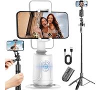 Smart AI Facial Recognition Phone Tripod, Auto Face Tracking & 360° Rotating Tripods Selfie Stick, Smart Tracking Gimbal Tripods with Remote for Video Recording Vlogging Selfie (White with Tripod)