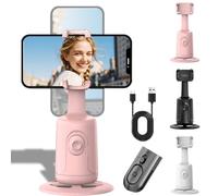 Smart AI Facial Recognition Phone Tripod, Auto Face Tracking & 360° Rotating Tripods Selfie Stick, Smart Tracking Gimbal Tripods with Remote for Video Recording Vlogging Selfie (Pink)
