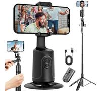 Smart AI Facial Recognition Phone Tripod, Auto Face Tracking & 360° Rotating Tripods Selfie Stick, Smart Tracking Gimbal Tripods with Remote for Video Recording Vlogging Selfie (Black with Tripod)