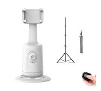 Smart AI Facial Recognition Phone Tripod, Auto Face Tracking Tripods 360 Rotation with Stand, Features Remote & Gesture Control for Content Creators, Vlogging & Streaming (White with Stand)