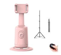 Smart AI Facial Recognition Phone Tripod, Auto Face Tracking Tripods 360 Rotation with Stand, Features Remote & Gesture Control for Content Creators, Vlogging & Streaming (Pink with Stand)