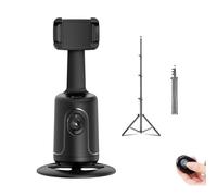 Smart AI Facial Recognition Phone Tripod, Auto Face Tracking Tripods 360 Rotation with Stand, Features Remote & Gesture Control for Content Creators, Vlogging & Streaming (Black with Stand)
