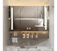 Smart - Armario LED con espejo de baño con sensor de cuerpo humano, pantalla de temperatura, desempañador y salida USB para hogares modernos, solución de almacenamiento elegante y funcional