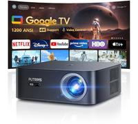Smart Beamer 4K 【1200 ANSI/Google TV】 Netflix Official, Autofocus, Corrección Trapezoidal, Proyector Exterior Luz Diurna WiFi 6 Bluetooth, Control por Voz, 1080P Full HD LED Montaje en Techo 300" para