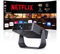 Smart Beamer【Compatible con Netflix/Live TV/330° Giratorio】 Mini proyector 4K con enfoque automático/corrección trapezoidal 6D, Mini Projector 4K 1080P Full HD WiFi6 y Bluetooth Home Cinema/Outdoor