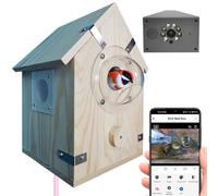 Smart Bird House con cámara WiFi, resolución de 4 MP 2560 x 1440P, visión Nocturna, Almacenamiento de 64 GB, Cubierta antilluvia, 19,5 x 12 x 12 cm, Entrada de 3 cm