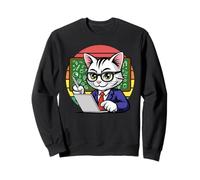 Smart Cat Teacher Studying Laptop Pizarra Sudadera
