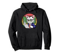 Smart Cat Teacher Studying Laptop Pizarra Sudadera con Capucha