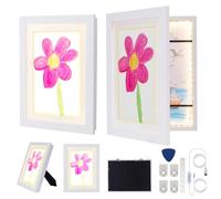 Smart Chez Moi SmartChezmoi - Marco para dibujos infantiles A4 con iluminación LED, almacenamiento de 150 hojas, regulador de luz USB, 3 colores (negro, blanco, madera) (blanco), paquete de 2.