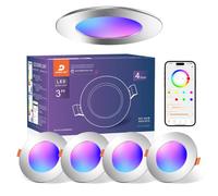 Smart Downlight LED Techo Empotrable RGB & Blanco Frío a Cálido, Níquel | Pack de 4 Foco Empotrable LED Techo Multicolor, 2700K-6000K Regulable Inteligente Ojos de Buey LED 7W 660Lm, Compatible Alexa