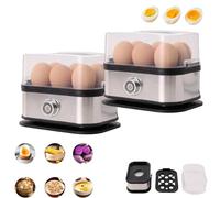 Smart Egg Cooker with Auto Shut, Effortless Egg Cooking with The Ultimate Stainless Steel Egg Cooker - 6 Egg Capacity Electric Boiler for Hard/Medium/Soft Boiled, Poached & Scrambled (2Pcs)