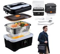 Smart Electric Lunch Box 1000ML, Marmita Electrica Bateria, Fiambrera Electrica Comida Trabajo con Bolsa Isotérmica, Táper Eléctrico Calentador de Comida con 6 Temperaturas y Temporizador (A)