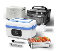 Smart Electric Lunch Box 1000ML, Marmita Electrica Bateria, Fiambrera Electrica Comida Trabajo con Bolsa Isotérmica, Táper Eléctrico Calentador de Comida con 6 Temperaturas y Temporizador (D)