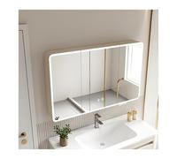 Smart - Espejo de baño con luz LED, espejo de maquillaje iluminado con almacenamiento, diseño moderno que ahorra espacio