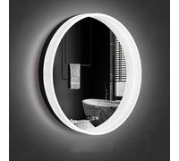 Smart - Espejo de baño LED con película antivaho regulable de 3 colores, retroiluminado, espejo redondo inastillable, espejo de tocador montado en la pared con pantalla de tiempo y temperatura