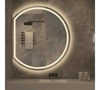 Smart - Espejo de baño LED moderno sin marco, diseño semicircular, HD regulable, espejo de maquillaje con función de memoria, a prueba de explosiones, 3 métodos de colgar, perfecto para baños