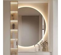 Smart - Espejo LED de media luna de 84 x 120 cm, regulable, 3 colores, retroiluminado, espejo de maquillaje, espejo decorativo grande para montar en la pared para entrada y baño