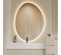 Smart - Espejo ovalado LED con control táctil, retroiluminado, sin marco, 70 x 90 cm, iluminación de 3 colores, espejo de maquillaje grande para baño