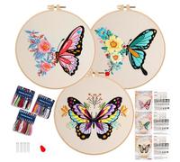 Smart-Feather Kit de bordado de mariposa de 3 piezas para principiantes, kits de bordado a mano para adultos con aro, kit de manualidades para proyectos de arte (mariposa)