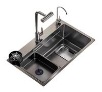 Smart Fregadero de cocina de acero inoxidable, cuenco individual, multifuncional, con grifo extraíble y estante para tazas para restaurantes, cocinas y bares (65 x 45 cm)