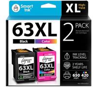 Smart Ink Cartucho de tinta remanufacturado de repuesto para HP 63XL 63 XL (negro y color 2 Combo Pack) uso con Deskjet 1110 1112 2130 3630 3632 Envy 4510 4516 4520 4522 4525 Officejet 3830 4650 4