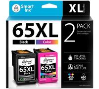 Smart Ink Cartucho de tinta remanufacturado de repuesto para HP 65XL 65 XL (negro y color) para usar con DeskJet 3755 3700 2600 2652 3752 2622 2655 3722 2636 2620 Envy 5055 5000 5052 014 50145010