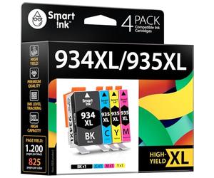 Smart Ink Reemplazo Compatible del Cartucho de Tinta HP 934 935 934XL 935XL High Yield 4 Pack para HP Officejet 6230 6830 6815 6812 6835 6820 Impresoras (Negro & C/M/Y)