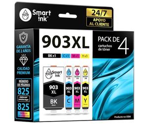 Smart Ink Reemplazo Compatible del Cartucho de Tinta para HP 903 XL 903XL High Yield 4 Pack (Black XL & C/M/Y) con tecnología de Chip avanzado Cartuchos para HP OfficeJet Pro 6950 6960 6970 Impresora