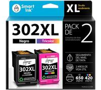 Smart Ink Remanufacturado Cartucho de Tinta Compatible del para 302XL 302 XL Alto Rendimiento 2 Pack (Negro & Color) Cartuchos para Deskjet 1110 1112 2130 3630 Envy 4516 4520 4522 4525 Officejet 3830