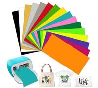 Smart Iron On for Cricut Joy, 16 colores lámina de plóter textil Smart Heat Transfer Vinilo flexible para plóter textiles para planchar, sin alfombrilla de corte para camisetas, sudaderas y tejidos,