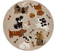 Smart Kids Alfombra redonda infantil estampado perros beige y topo Ø160