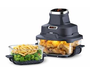 Smart Kitchen Freidora de aire caliente de cristal 4 en 1 - Air Fryer para hornear, Recrisp & Max Crisp - 4 L + 1,5 L Turbo Tower por recipiente de cristal - Compacto y portátil - Negro