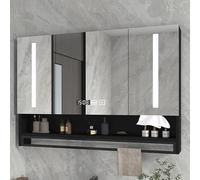 Smart LED - Armario con espejo de baño con almacenamiento, antivaho HD, visualización de la hora, interruptor táctil, botiquín moderno, negro, 60 x 13 x 80 cm, diseño elegante y funcional