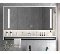 Smart LED Bathroom Vanity Mirror with Defogger Wall Mounted Medicine Cabinet with Storage Stepless Dimming Makeup Mirror & Time Display Perfect for Modern Bathrooms.