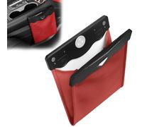 Smart LED Waterproof Car Leather Trash Can, Hanging PU Leather Garbage Bag with Magnetic Lid, Passenger Side Waterproof Storage Pocket,Magnetic Closure LED Light Auto Trash Bag Storage (Red,Large)