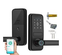 Smart Lock, Keyless Entry Door Lock with Sleek Matte Black Handle, Electronic Keypad Deadbolt, Fingerprint & Touchscreen Keypad, Biometric Door Lock, Bluetooth Smart Lock for Front Door