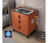 Smart Nightstand with Bluetooth Speaker Wireless Charging Station & 2 Ports LED Lights 3-Drawer Audio Cabinet Modern Side Table - Orange