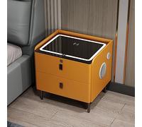 Smart Nightstand with Charging Station LED Lights Fingerprint Lock & Bluetooth Speaker Modern Bedside Table with 2 Storage Drawers for Bedroom & Living Room
