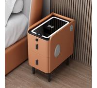 Smart Nightstand with LED Lights & Charging Station Bluetooth Speaker Fingerprint Lock USB Port Stylish Narrow Bedside Table with Metal Feet Orange 40x40 cm